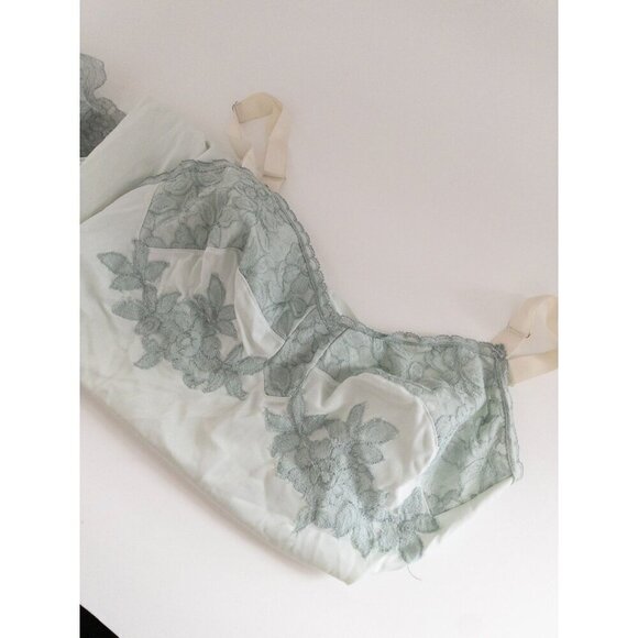 Vintage Charmode Sears Mint Green Lace Trim Nightgown With Floral Appliqué & Adj - Picture 11 of 11